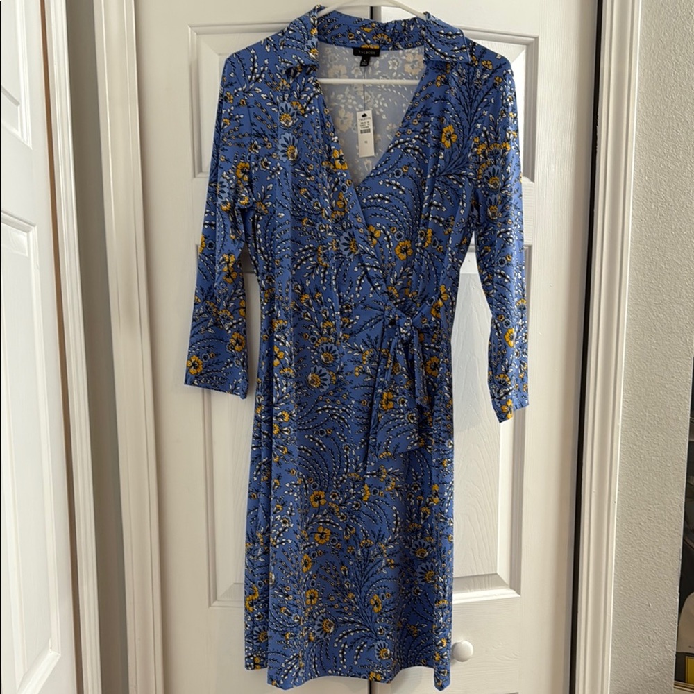 Talbots Blue and Yellow Floral Long Sleeve Dress